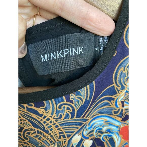 MINKPINK small multicolor boho tshirt dress short sleeve asian floral mini - Picture 3 of 3